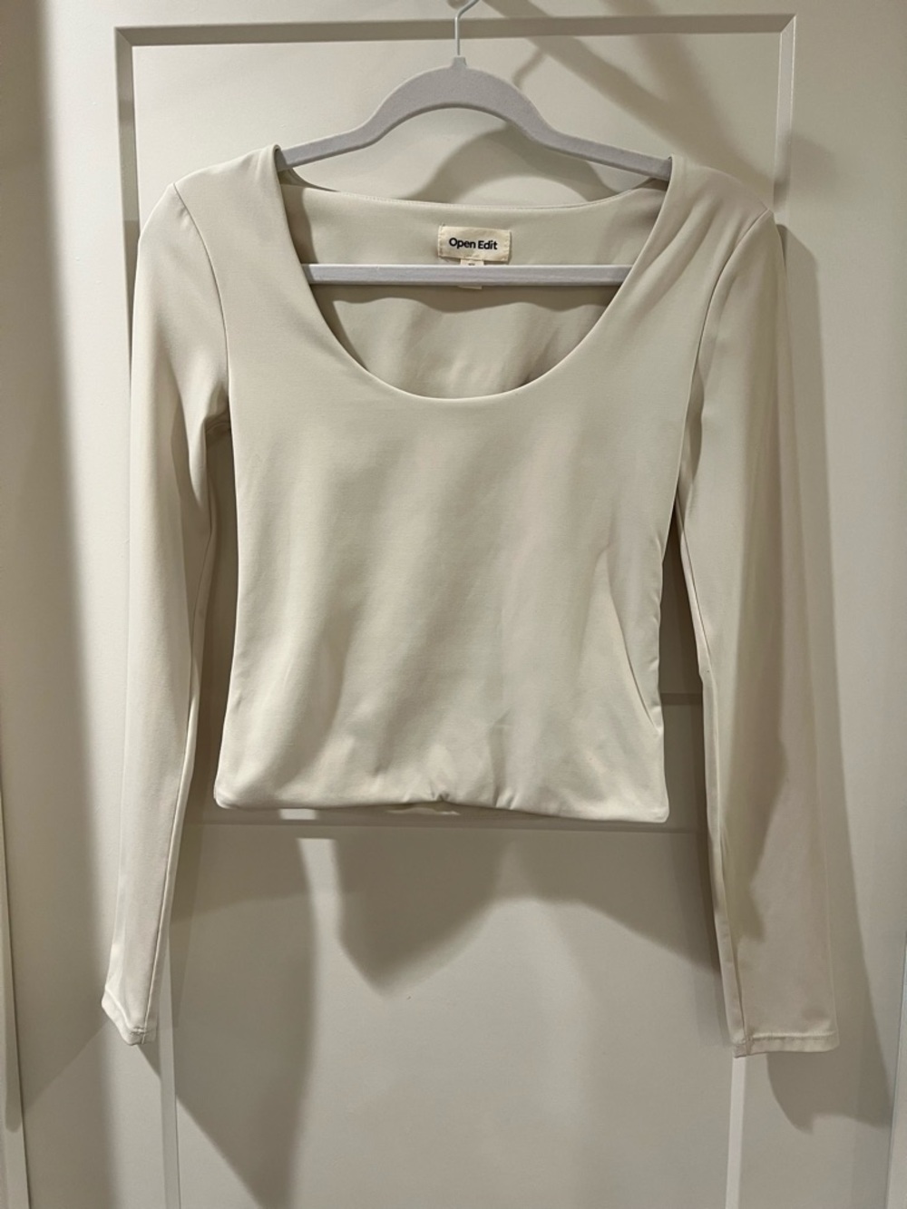 Open Edit Cream Beige Fitted Long-Sleeve Top NWOT